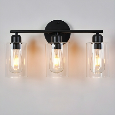 Industrial Hardwired Black 3-Light Wall Sconces with Clear Glass Shade, Down Direction Light