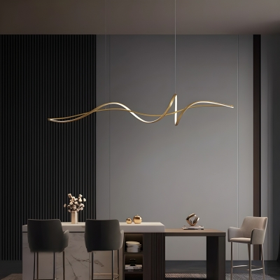 Modern 1-Light Gold Island Pendant with Antique Brass Linear Shades