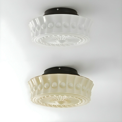 Modern Flush Mount Ceiling Light with 3 Ivory/Cream Glass Shades