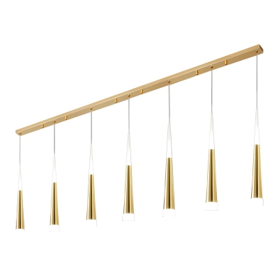 Modern Warm Gold Pendant LED Lighting Fixture with Adjustable Hanging Length and Acrylic Shade