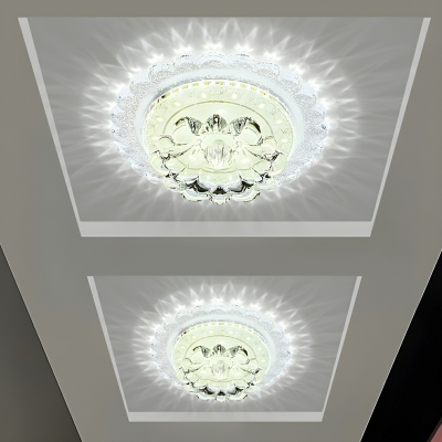 Modern White Glass Crystal Flush Mount Ceiling Light with LED Bulb - Perfect for Residential Use