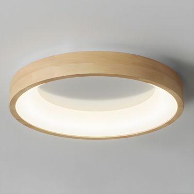 Modern Wood LED Flush Mount Ceiling Light with White Acrylic Shade