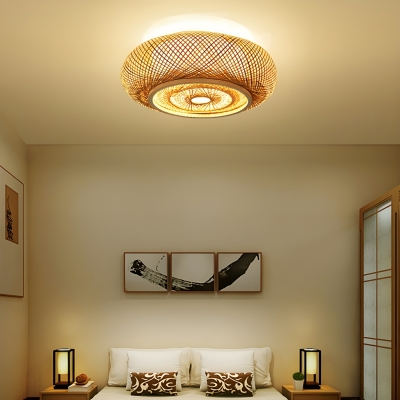 Natural Wood Rattan Shade Asian Style LED Ceiling Light with 1 Light