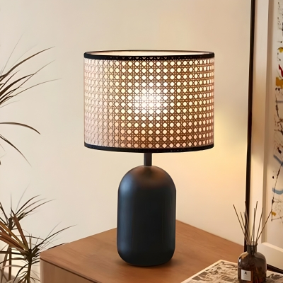 Stylish Black Modern Table Lamp with Ambient Wood Shade for  home decor