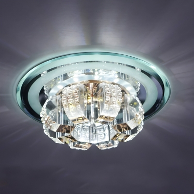 White Modern Flush Mount Ceiling Light with Crystal Shade and LED Bulbs for Residential Use