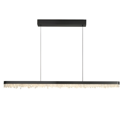 Elegant Black Crystal Island Pendant Light with Warm LED Bulb and Rectangle Clear Shade
