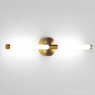 Gold Metal Linear Vanity Light with Integrated LED and Plastic White Shade