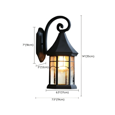 Industrial Black Wall Lamp with Seeded Glass Shade and LED/Incandescent/Fluorescent Lights