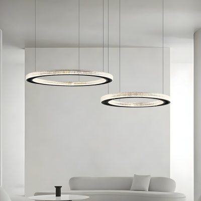 Modern LED Chandelier, One-Light Metal Lighting Fixture in Acrylic Shade, Adjustable Hanging Length