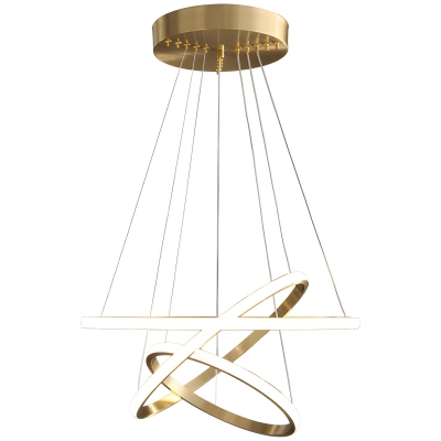 Modern LED Chandelier with 3 Tiers and Acrylic Shade in Gold