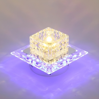 Modern LED Crystal Square Flush Mount Ceiling Light with Clear Crystal Shade