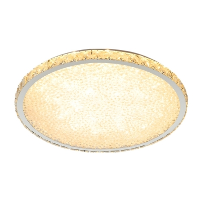 Modern LED Flush Mount Ceiling Light with Crystal Shade and Steel Frame in White