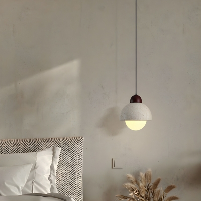 Modern Wooden Pendant Light with Adjustable Hanging Length and Stone Shade