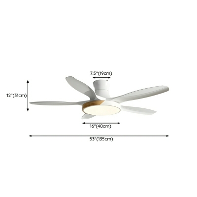 Stepless Dimming Remote Control LED Metal Modern Flushmount Ceiling Fan with 5 ABS Plastic Blades