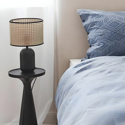Stylish Black Modern Table Lamp with Ambient Wood Shade for  home decor