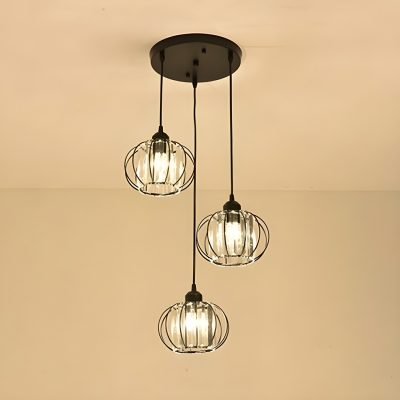 Amber Shade Crystal Component Pendant Light with Adjustable Length, Round Canopy