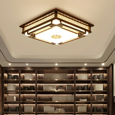 Modern Square LED Flush Mount Ceiling Light - White light, 1 light, Wood Material, Acrylic Shade