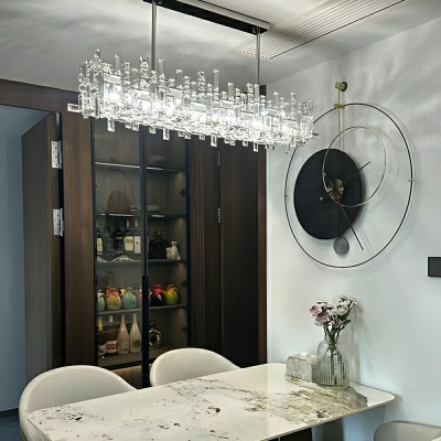 Modern Stainless Steel LED Island Light with Crystal Accents