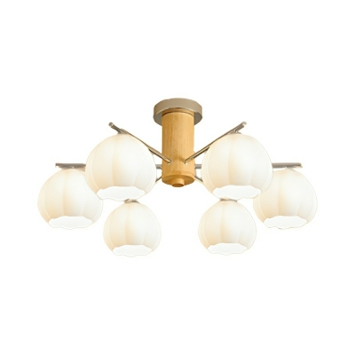 Modern White Glass Chandelier with Wood Accents and Bi-pin Lights