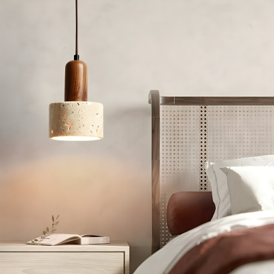 Modern Wood Pendant Light with Beige Stone Shade for Contemporary Residential Use
