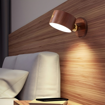 Modern Wooden Rechargeable LED Wall Lamp with Touch Control and Charging Port