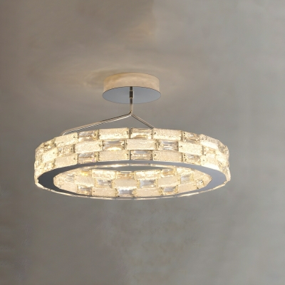 Silver Semi-Flush Mount Cylinder Ceiling Light with Crystal Accent