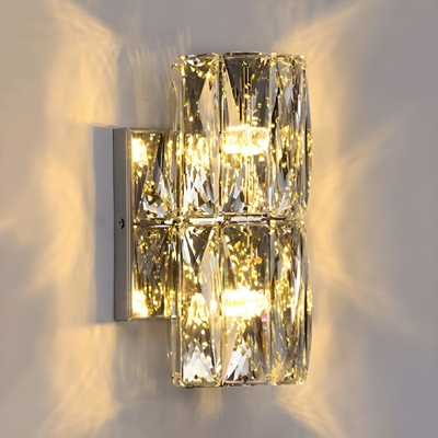 Stunning Modern Steel Bi-pin Wall Sconce with Clear Crystal Shade