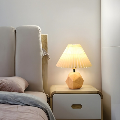 Touchable Ceramic Bedside Table Lamp with White Fabric Shade