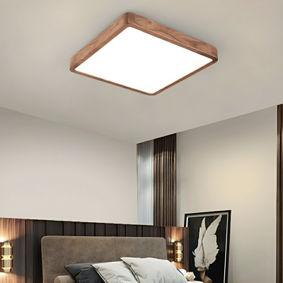 Wood LED Flush Mount Ceiling Light with Downward White Acrylic Shade