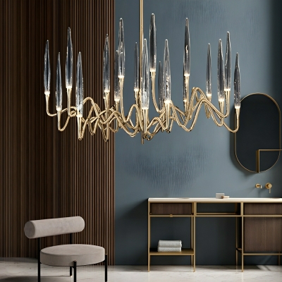 Bi-pin Metal Chandelier with Crystal Components and Candelabra Fixtures for Residential Use