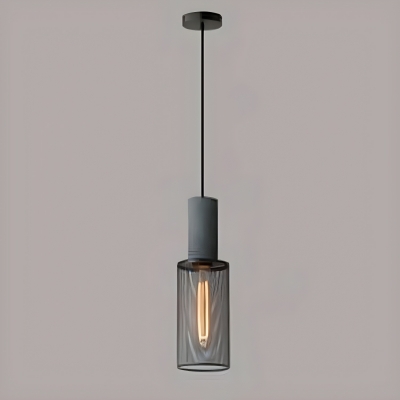 Black Iron Pendant Light with Adjustable Hanging Length and Cement Shade