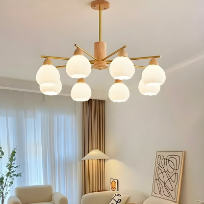 Contemporary White Glass Chandelier with LED Lights and No Adjustable Hanging Length
