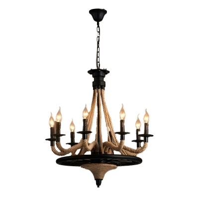 Industrial Metal Chandelier with White Shades and Adjustable Hanging Length