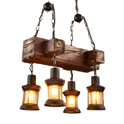 Industrial Wood and Glass Island Light - LED Compatible, Adjustable Hanging Length