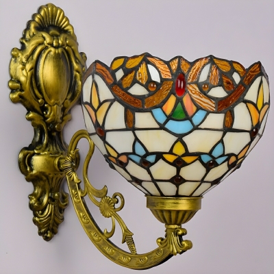 Multi-Color Tiffany Stained Glass Dome Vanity Light with Hardwired LED Fixture