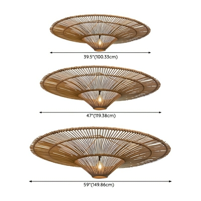 Asian-Inspired Natural Rattan Shade Semi-Flush Ceiling Light