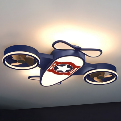 Blue Kids Ceiling Fan, Flush Mount, Dimmable LED Light Remote Control