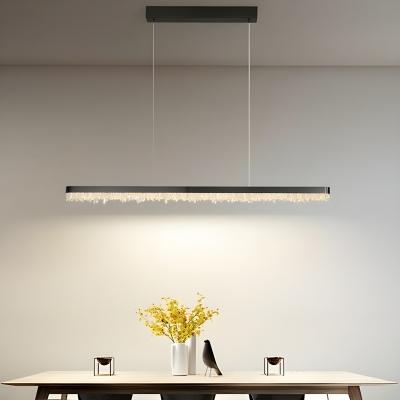 Elegant Black Crystal Island Pendant Light with Warm LED Bulb and Rectangle Clear Shade