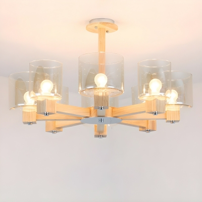 Glamorous Wood Chandelier with Clear Glass Shades and Modern LED Lighting for Residential Use