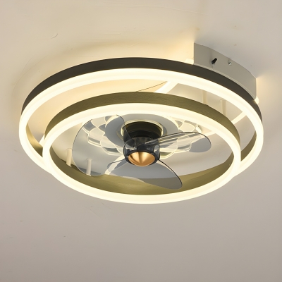 Modern Flushmount Ceiling Fan with Stepless Dimming Remote Control and Clear ABS Plastic Blades