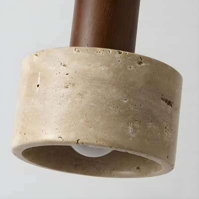 Modern Wood Pendant Light in Khaki with Bi-Pin Design and Stone Shade