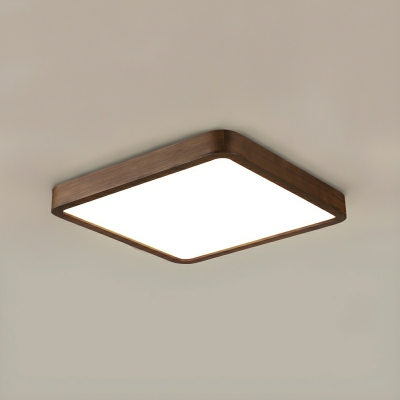 Modern Wooden Flush Mount Ceiling Light with White Acrylic Shade and LED Bulbs