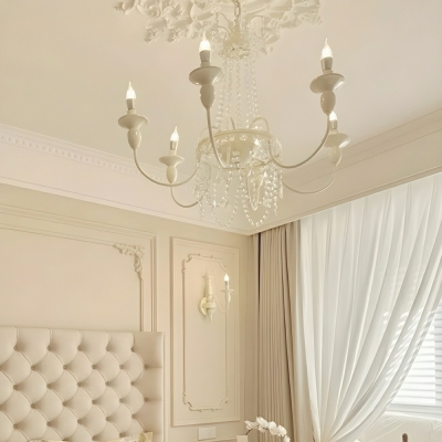 Elegant White Metal Candelabra Chandelier with Adjustable Hanging Length