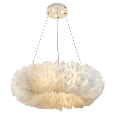 Feather Shade Modern Chandelier - Ambient LED Lighting with Adjustable Hanging Length in White