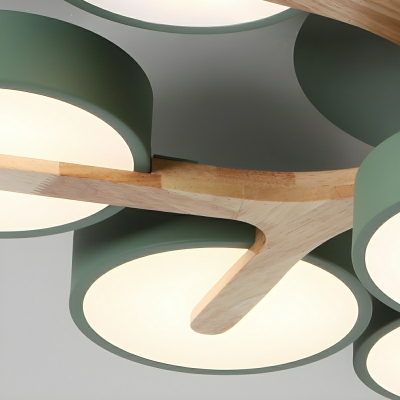 Geometric Wood Semi-Flush Mount Ceiling Light with White Acrylic Shade