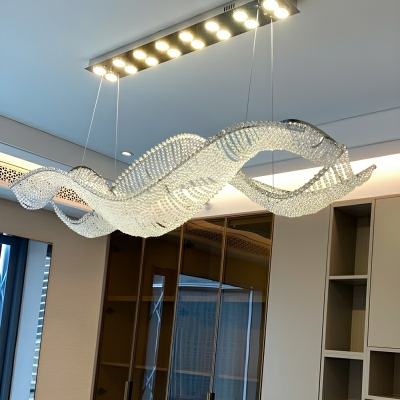 Modern Crystal Linear Island Light with Adjustable Hanging Length