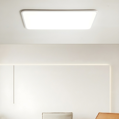 Modern LED Rectangle Flush Mount Ceiling Light with White Shade and Third Gear Color Temperature