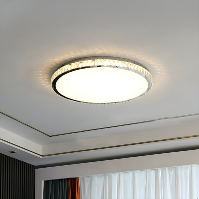 Modern White Crystal Close To Ceiling Light Fixture with LED Bulbs