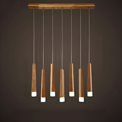 Modern Wood Pendant with Adjustable Hanging Length and Acrylic Shade