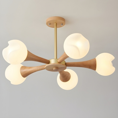 Wooden LED Chandelier with White Shade - Modern Style, One Tier